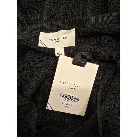 Pomander Place Black Crochet Knit Kai Dress Sz L - Picture 3 of 12